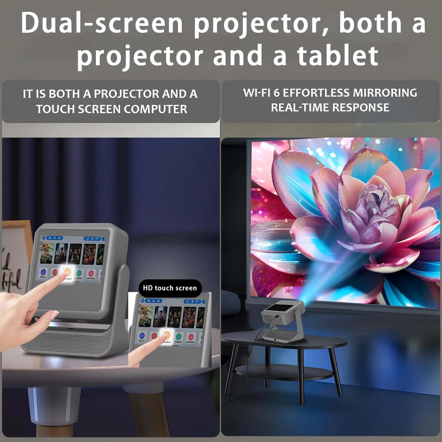 

DONGYINGproyector Auto Focus 4K 1080P WiFi Bluetooth Android 12 8-inch Touchscreen HDMI USB 180° Rotation Speaker EU US UK