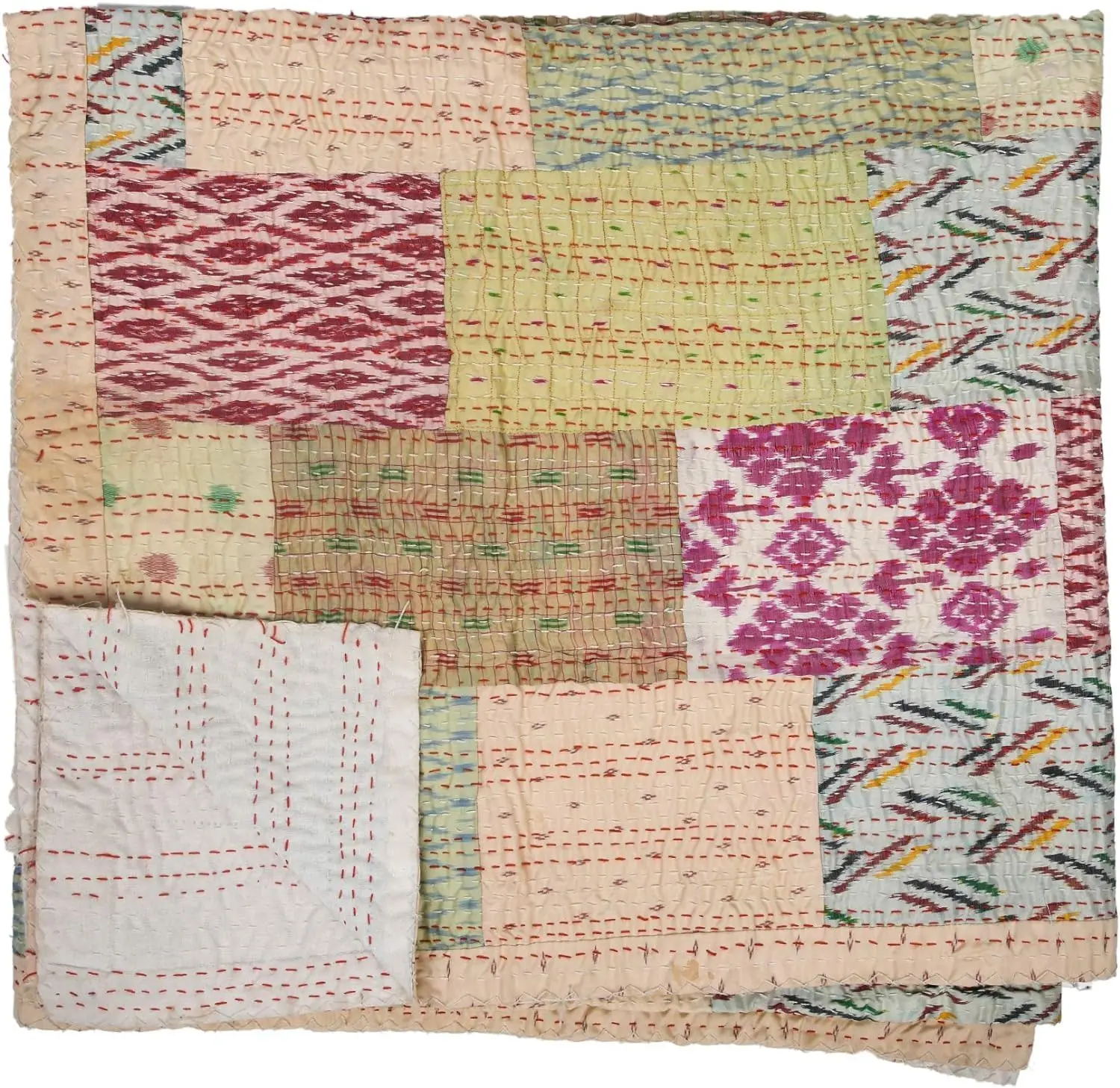 Silk Patchwork patola Kantha Quilts Handmade Sofa Cover Bohemian Bedspread Reversible Throw Blanket California