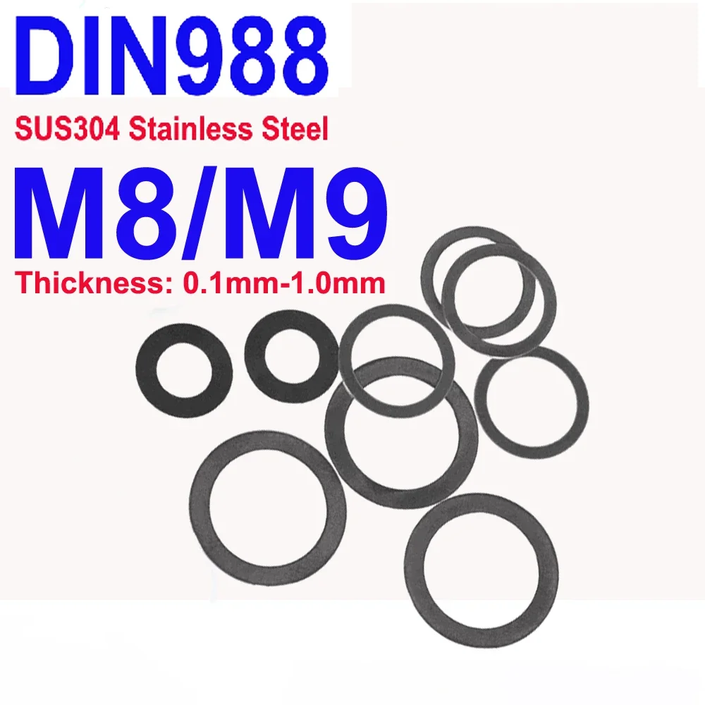 

M8 M9 DIN988 SUS304 A2 Stainless Steel Adjusting Shim Washers Ultra-thin Plain Washer Flat Gaskets 0.1mm-1.0mm Thickness