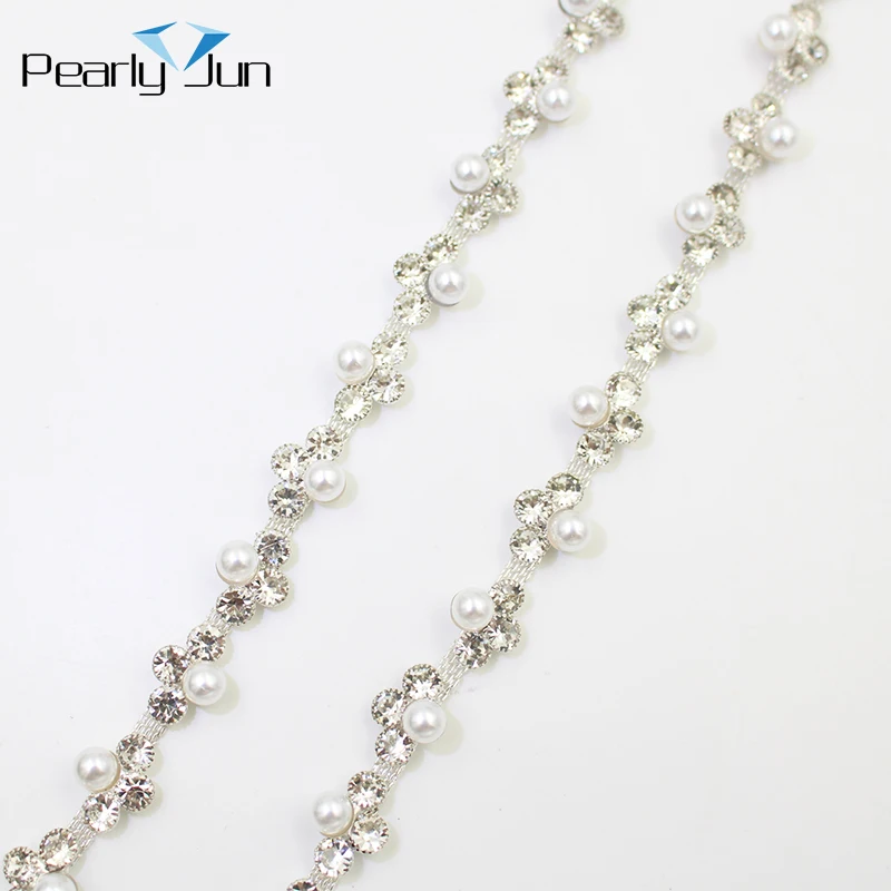 1/5 Yards Three Drill One Pearl Metal Chain DIY Decoration Crystal Rhinestone Trim For Clothing Shoes Bags Accessories ML166