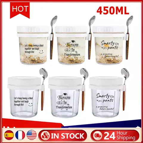 ओटमील कप, ग्लास ओट्स जार, ढक्कन और चम्मच के साथ नाश्ता कप, 12 औंस चौड़ा मुंह वाला दूध, फल सलाद, खाद्य भंडारण कंटेनर, रसोई गैजेट 8 best sales सलाद कंटेनर - №5