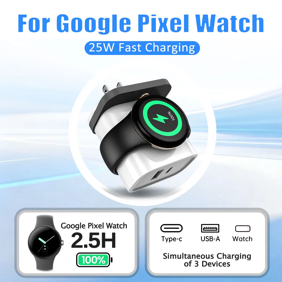 

Магнитное быстрое зарядное устройство 25 Вт для Google Pixel Watch 3, адаптер USB-C 3-в-1 для настенной зарядки, также совместим с iPhone/iPad Pro/телефонами Samsung