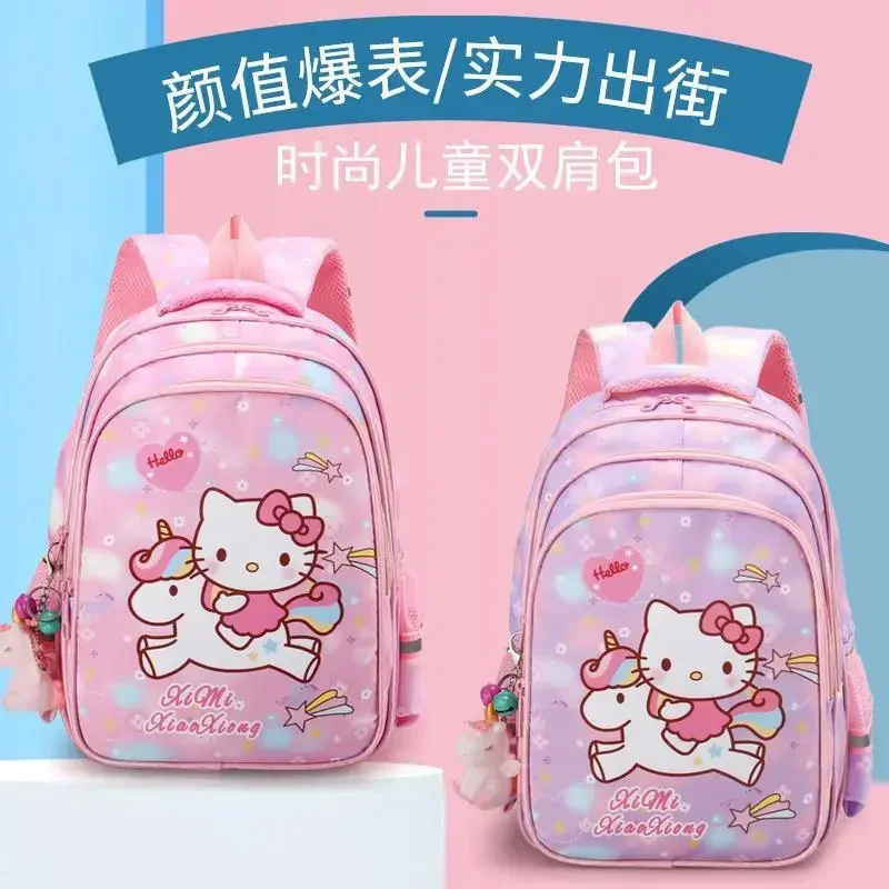 MINISO Hello Kitty School Backpack for Girl Primary Students Grades 1-6 Large Capacity Cute School Bag Luxury Designer Handbag