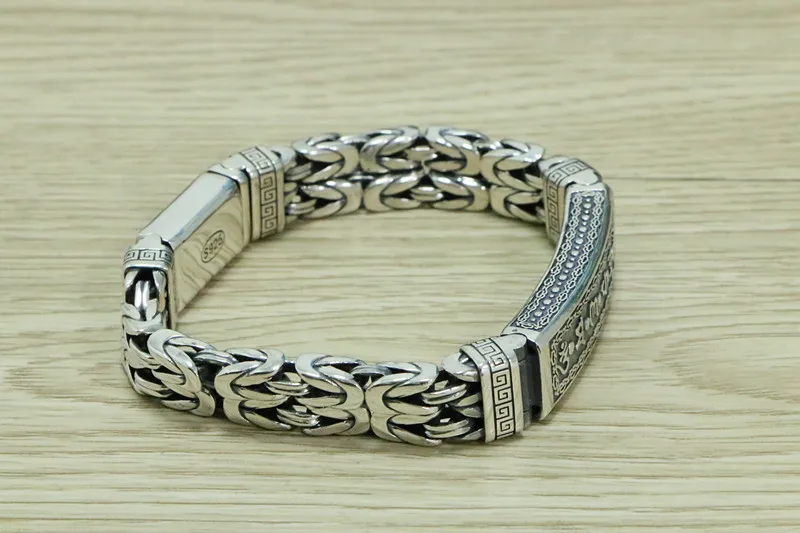 Handmade creative plaid woven bracelet men's trendy sterling silver Om mani padme hum personality China-Chic vintage bracelet