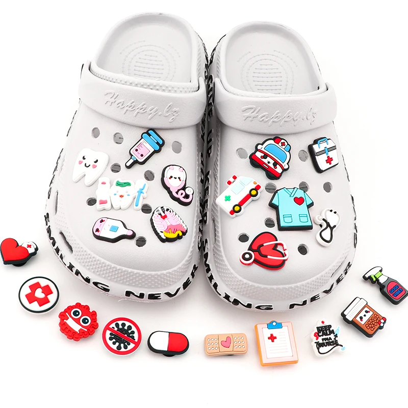 

1Pcs Cartoon Medical Shoe Ornament PVC Flexible Glue Buckle Eva Sandal Shoe Top Ornaments Shoe Buckle Accessorie Kid Adult Charm