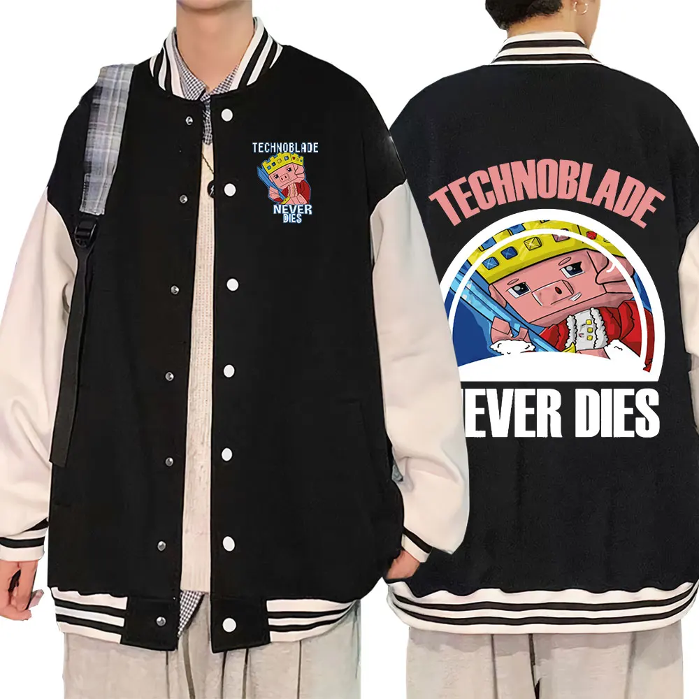 

Technoblade Never Dies Merch Print Baseball Uniform Men Women Oversized Bomber Jackets Streetwear Casual Cardigan Outerwear Coat