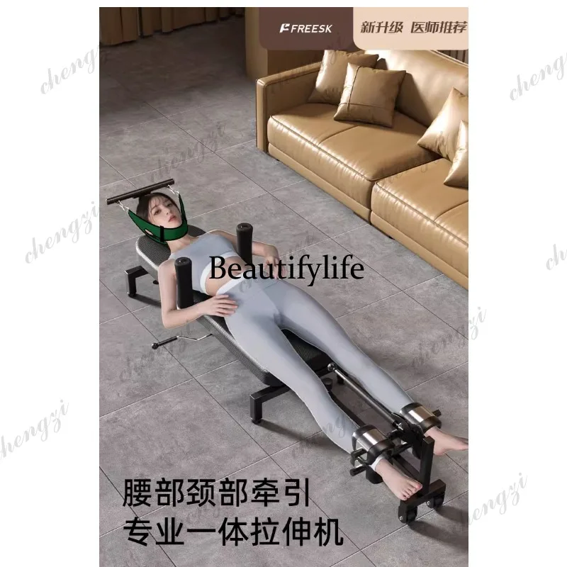 Cervical and lumbar traction for medical use, height enhancement training, leg inversion spinal stretcher