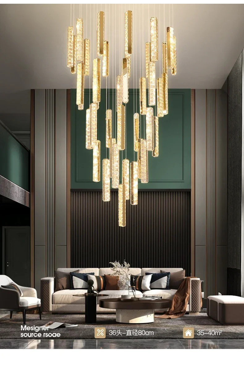 

Modern Luxury LED Crystal Spiral Staircase Chandelier Nordic Duplex Villa Restaurant Chandelier Creative Hanging DecorativeLamps