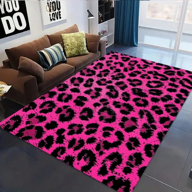 Pink Border Leopard Print Area Rug Non Slip Washable Soft Floor Mat Modern Living Room Bedroom Home Decor