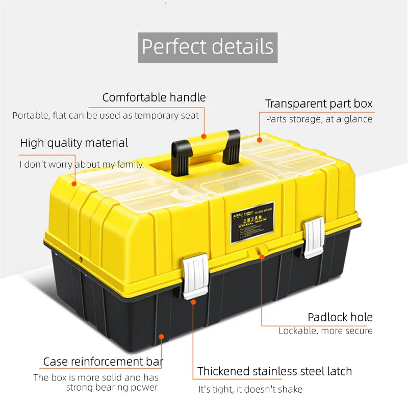 Multiple Specifications Toolbox Double Layer Tools Storage Box with Handle Empty Large Tool Box  Portable Tool Organizer