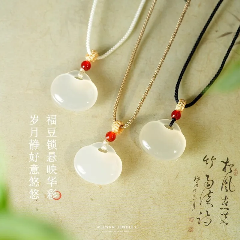 New-style chalcedony peace pendant with lucky bag design, women's jade amulet attracting wealth