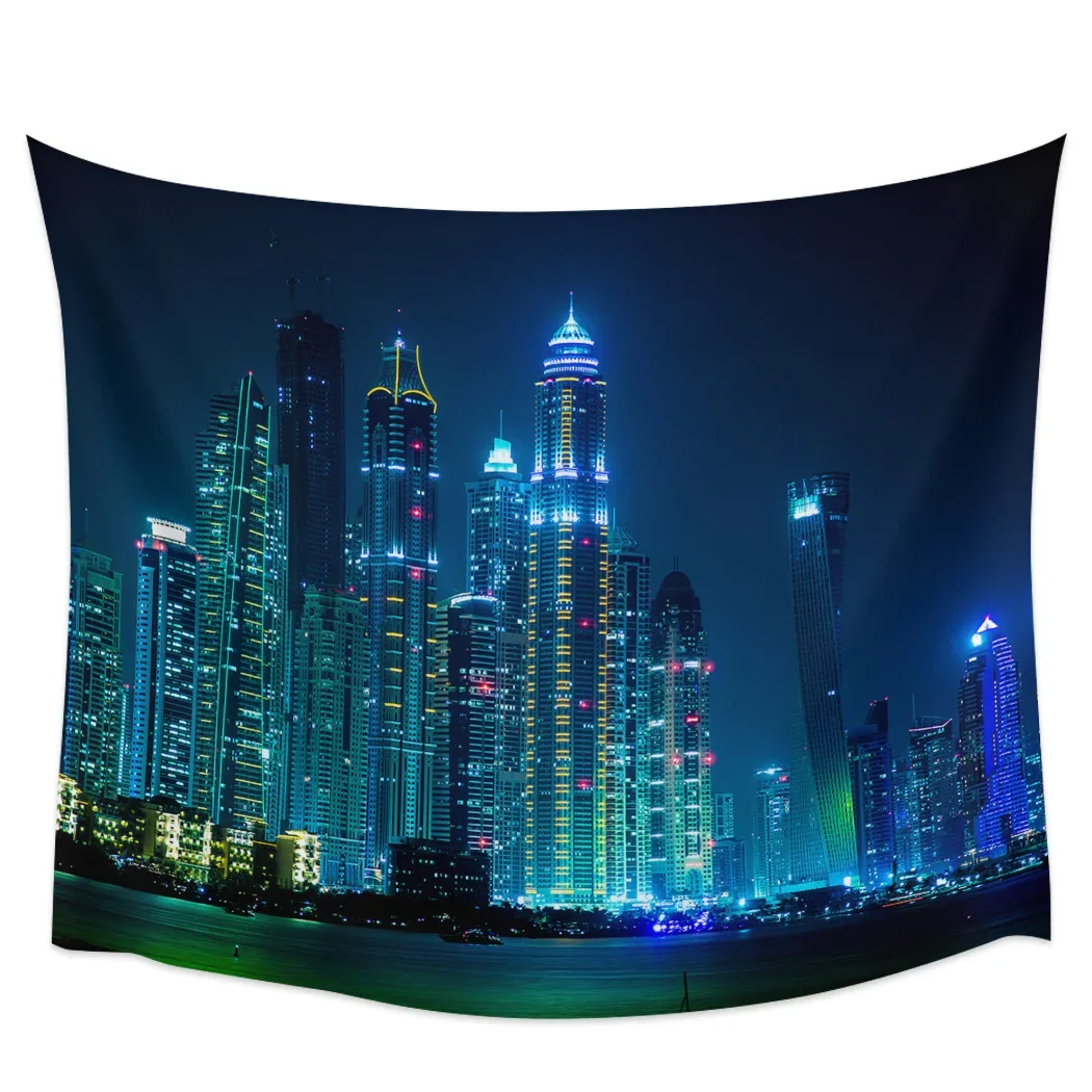 City Landscape Lights Skyscrapers Hippie Tapestry Fabric Wall Hanging Beach Room Decor Cloth Carpet Yoga Mats Sheet Sofa Blanket