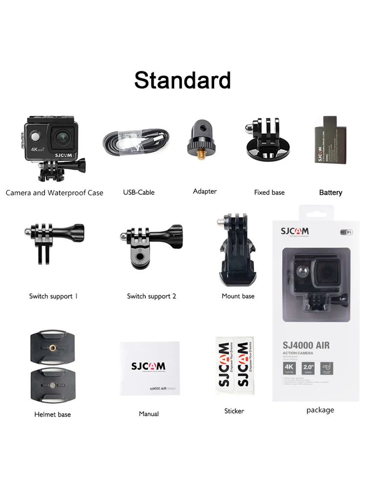 4Kアクションカメラ、SJCAM SJ4000 AIR、4K 30FPS、WIFI、4倍デジタルズーム、防水水中DVカメラ、スポーツビデオカメラ