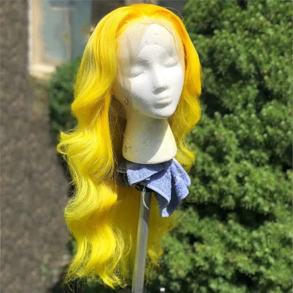 Yellow 13x4 HD Lace Frontal Wig Synthetic Heat Resistant Glueless Preplucked Invisible Hairline Wigs For Women Party Cosplay Use