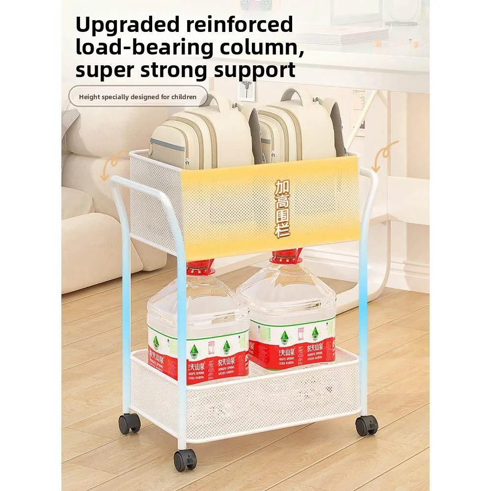 Mobile Book Bag Rack under Table Home Multi-layer Book Storage Stand Bookshelf Portable Organizer Metal Frame No Assembly Needed