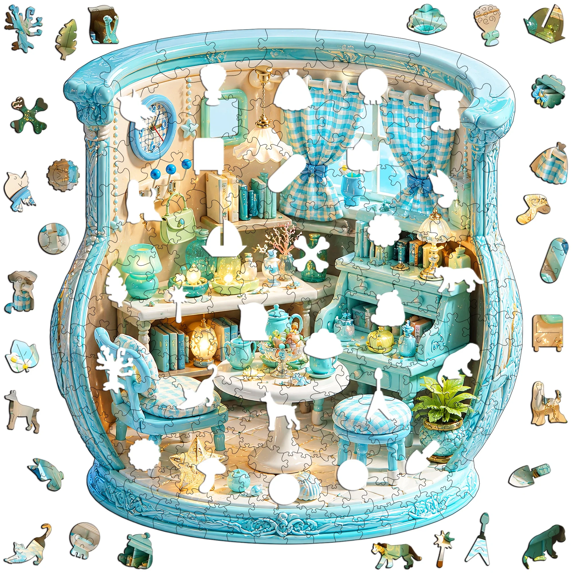 Cozy House Collection Wooden Animal Jigsaw Puzzle Gift Toy Brain Teaser Perfect Gift for Christmas, Birthday & New Year