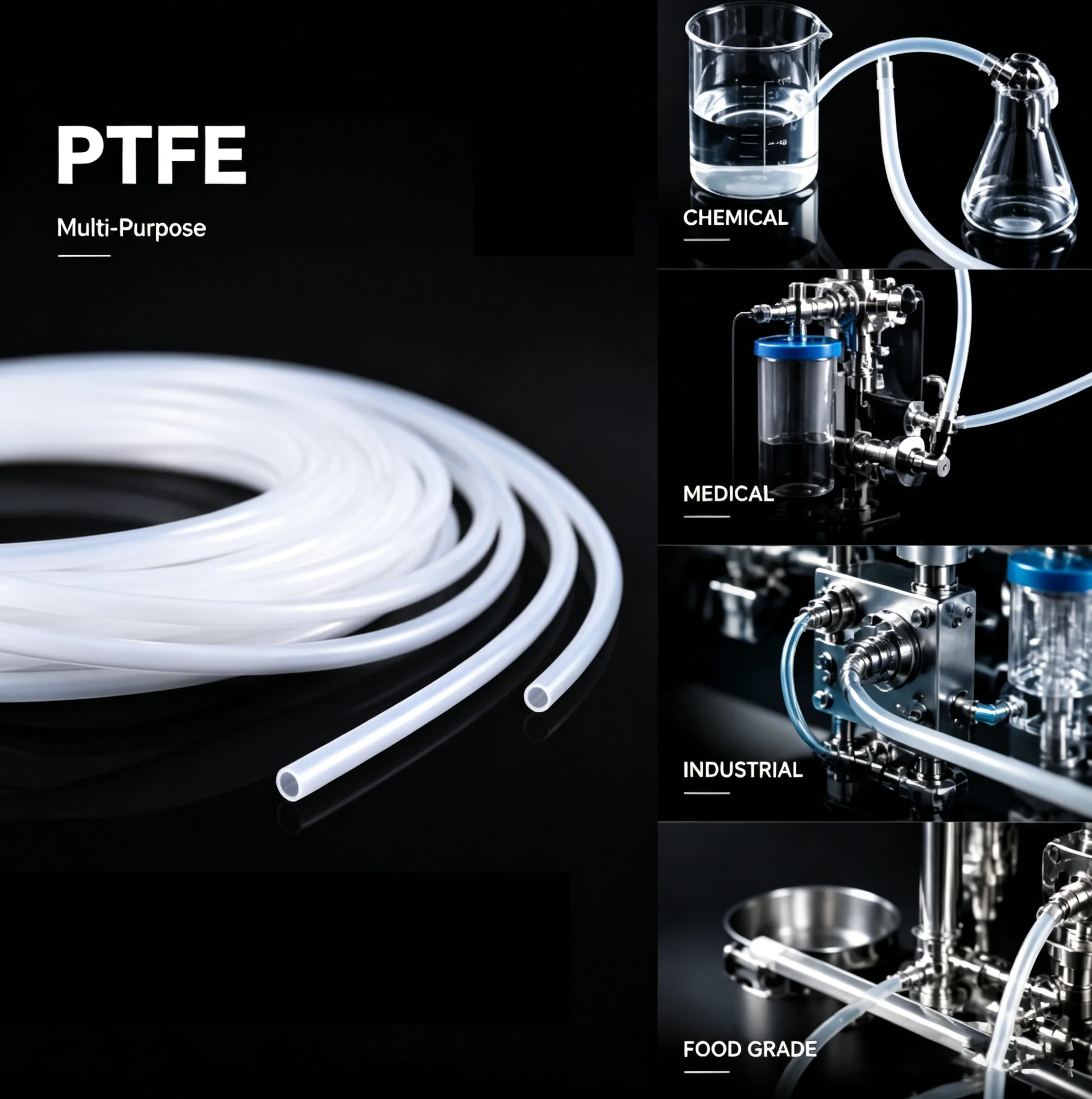 White Food Grade PTFE Capillary Tube ID 0.3-5mm Low Friction/Insulation and Anti-Aging/Chemical Fluid Delivery Hose