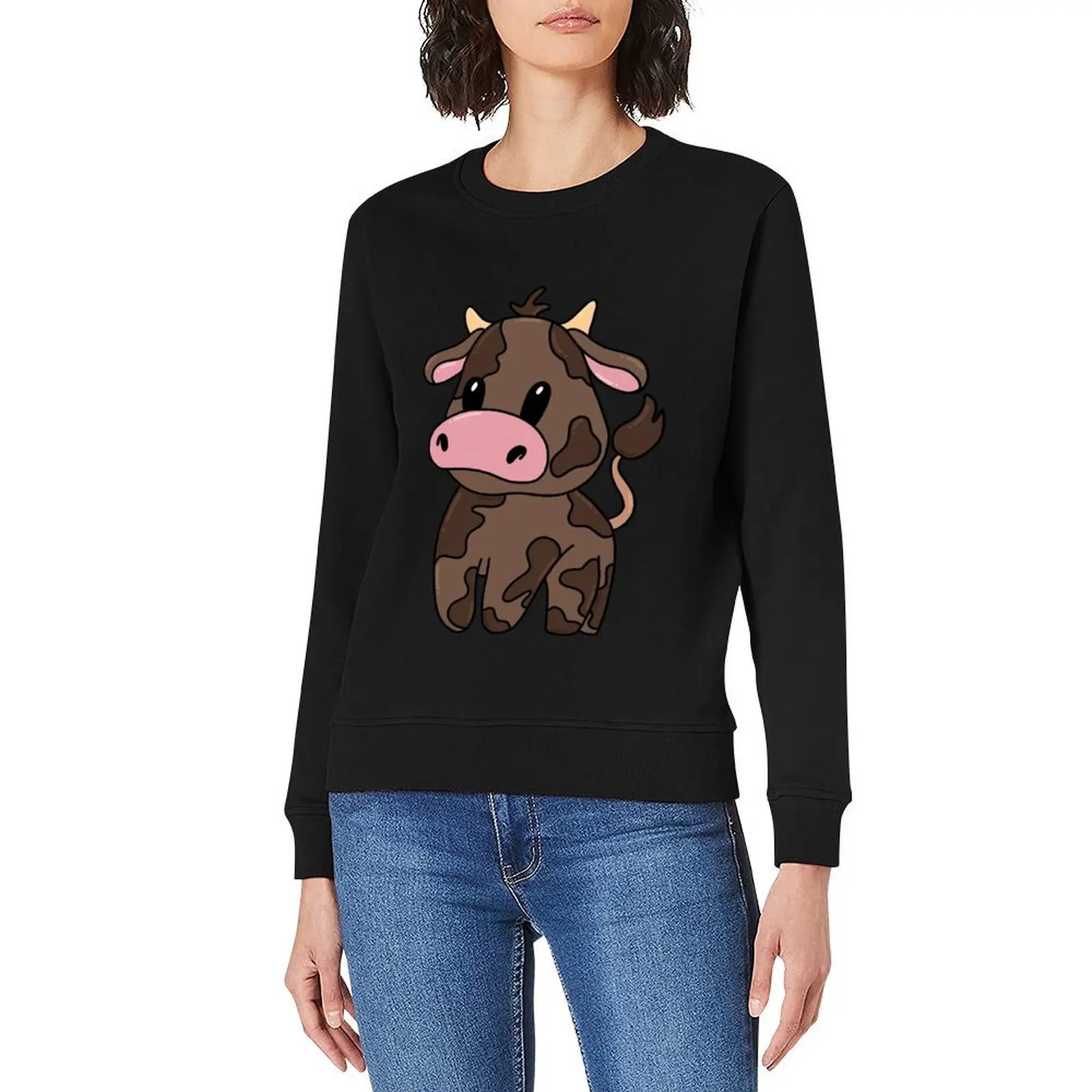 Brown Cartoon Cow design Pullover men's winter sweater men wear korean clothes aesthetic clothing autumn sweatshirt