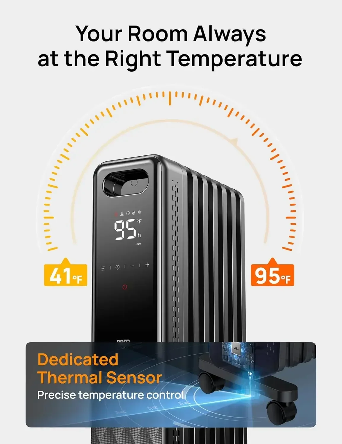 1500W Oil Filled Radiator, Electric Radiant Heaters for indoor use Large Room with Remote Control, Child Lock, 4 Modes