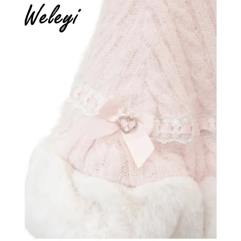 Cute Japanese Jirai Kei Cape Plush Coat 2024 Spring and Autumn Princess Sweet Women's Imitation Rabbit Fur Long Sleee Furry Coat