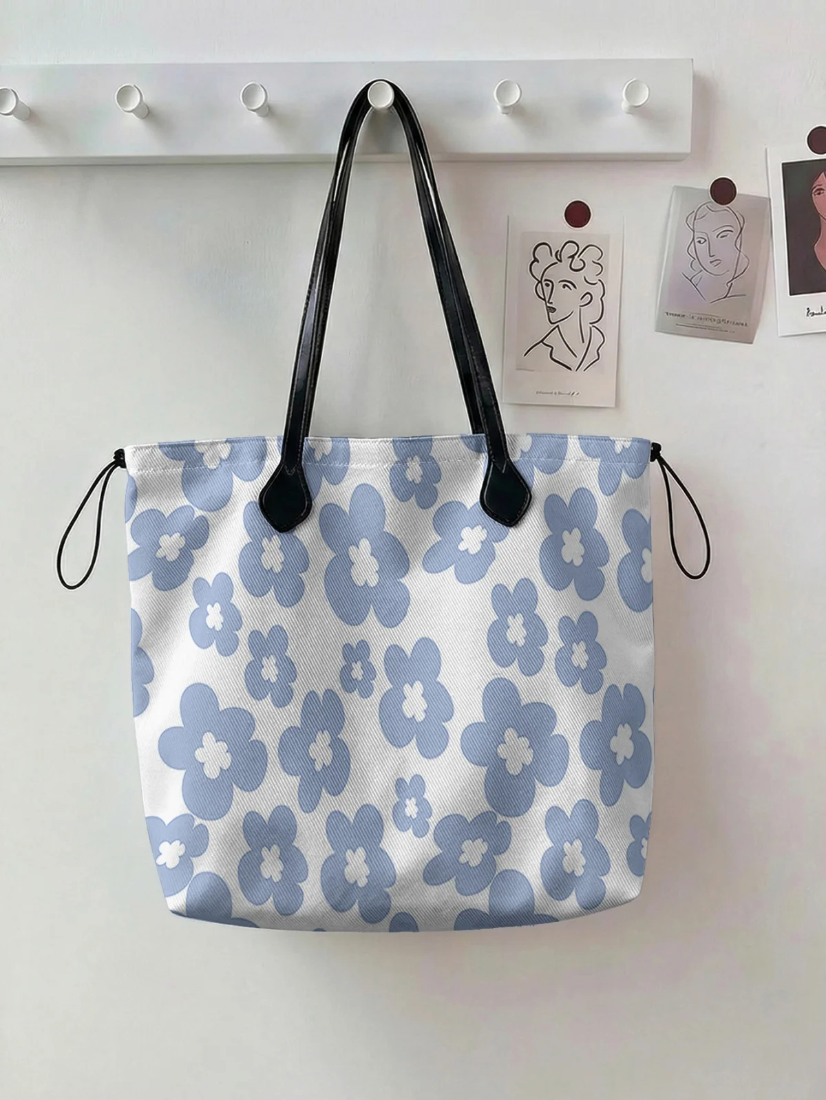 

Flower printed handbag for women, large capacity leather handle shopping bag, casual shoulder bag