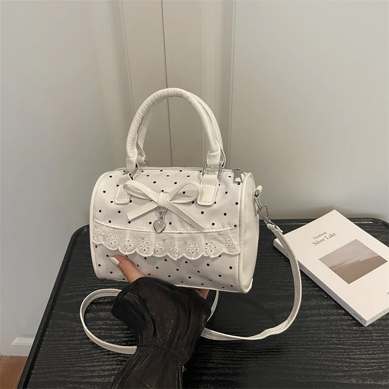 Koreanische Bogen Polka Dot Tasche Mode Bowler Tasche Farbe-blockiert Spitze Y2k Stil Handtasche Retro Süße Plaid Crossbody Zipper schulter Tasche – Detail 37