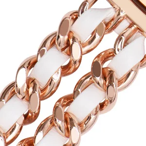 Compatible with Apple Watch Band Jewelry Bracelet for iWatch Strap Ladies with Rose Gold Connected to White Leather