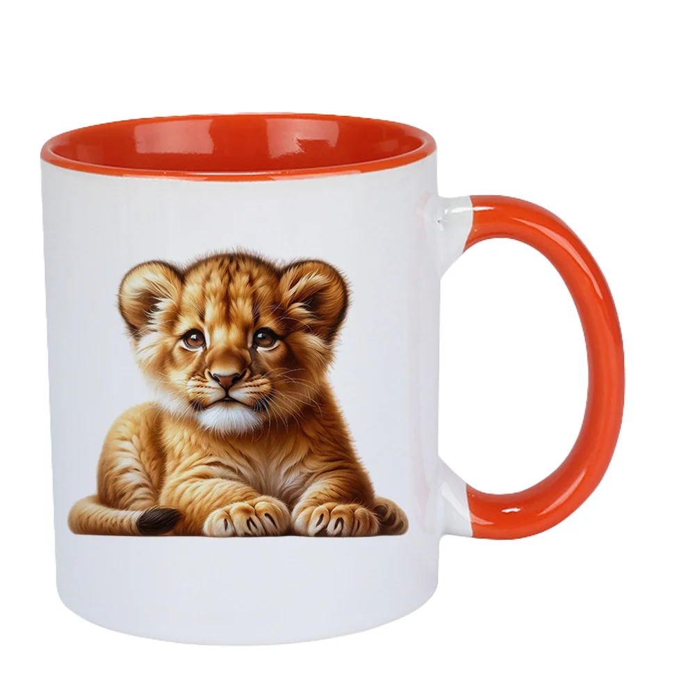 11oz Lion Cub Printed Ceramic Coffee Mug for Home Party Office Use with Colorful Abstract Background Perfect for Birthday Holida