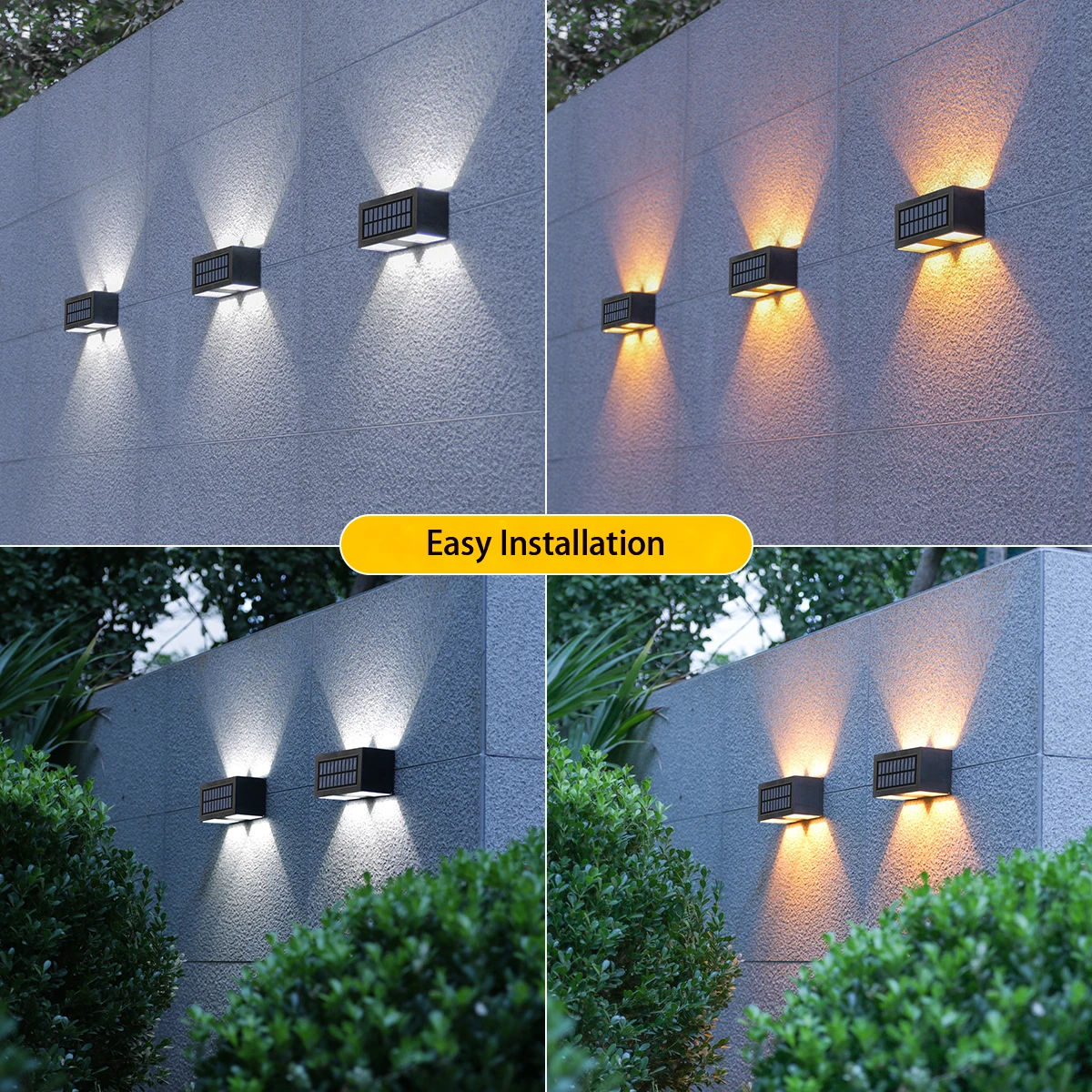 Solar Wall Light Outdoor Solar Deck Light Waterproof Up and Down 2 Color for Yard Garage Porch Garden Solar Powered Fence Lights