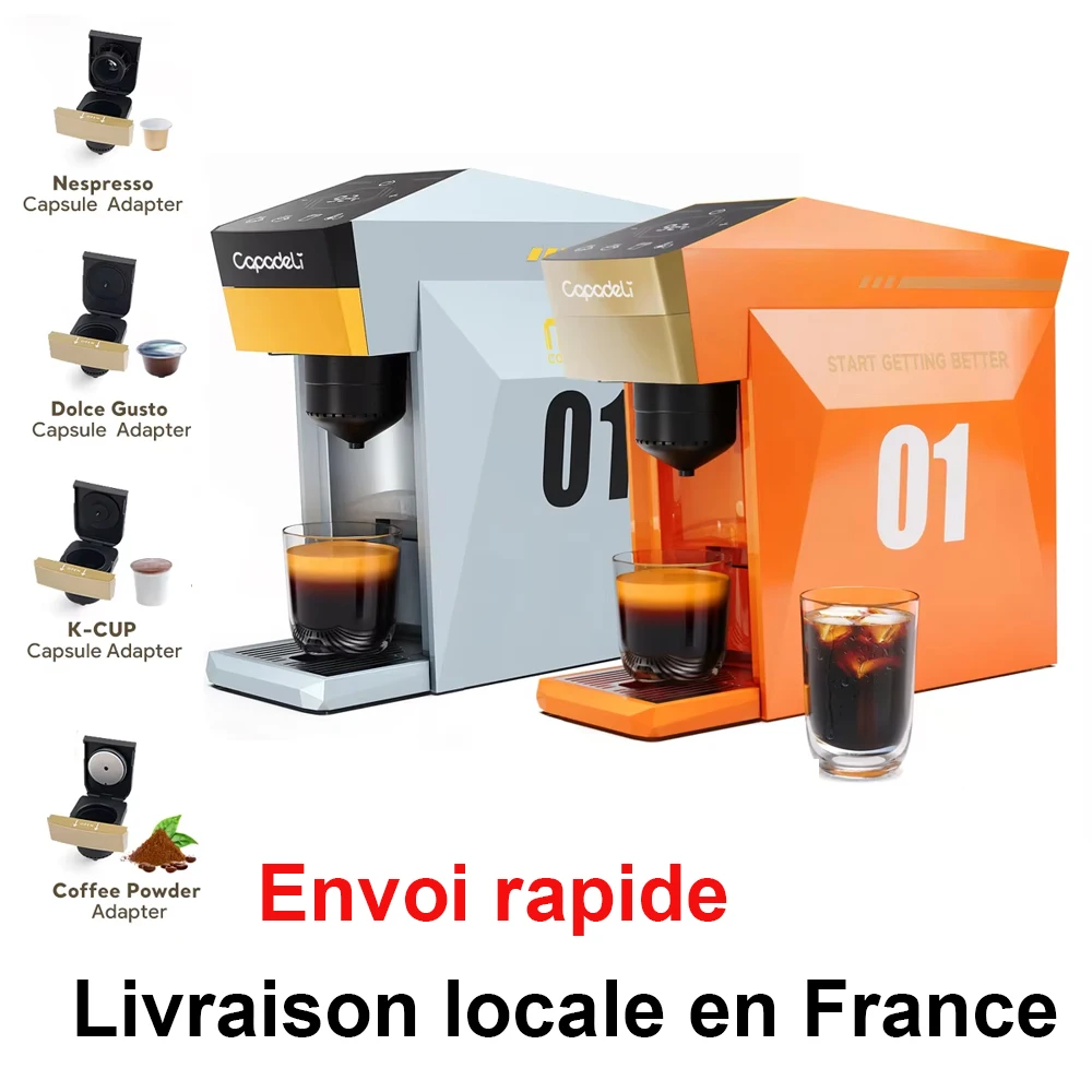 Machine à café à capsules 4-en-1 compatible avec les capsules Dolce Gusto/Nespresso, le café moulu et les dosettes K-cup, cafetière 19 bars