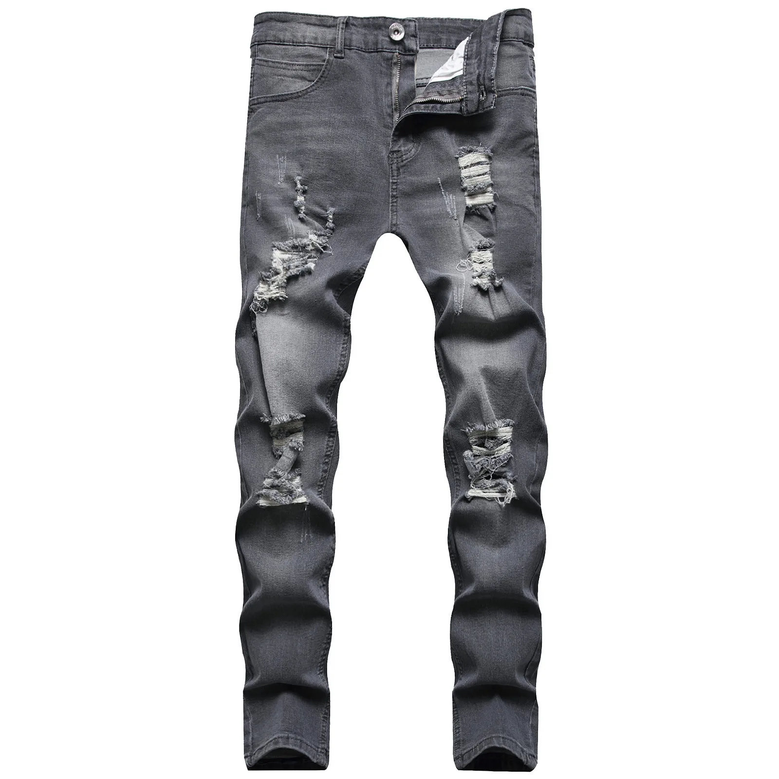 Men's Ruined Hole Denim Jeans Hip Hop High Street Trousers Brand Silm Straight Ripped Pants Male Large Size Trousers 2025