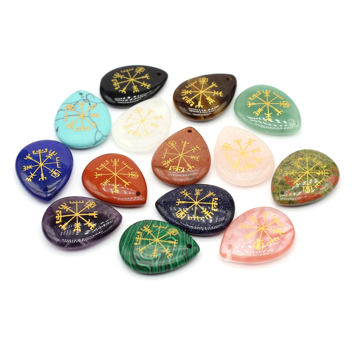 25x35mm Natural Stone Water Drop Shape Pendant Crystal Reiki Healing Symbol Charms for Jewelry Making DIY Necklace Accessories