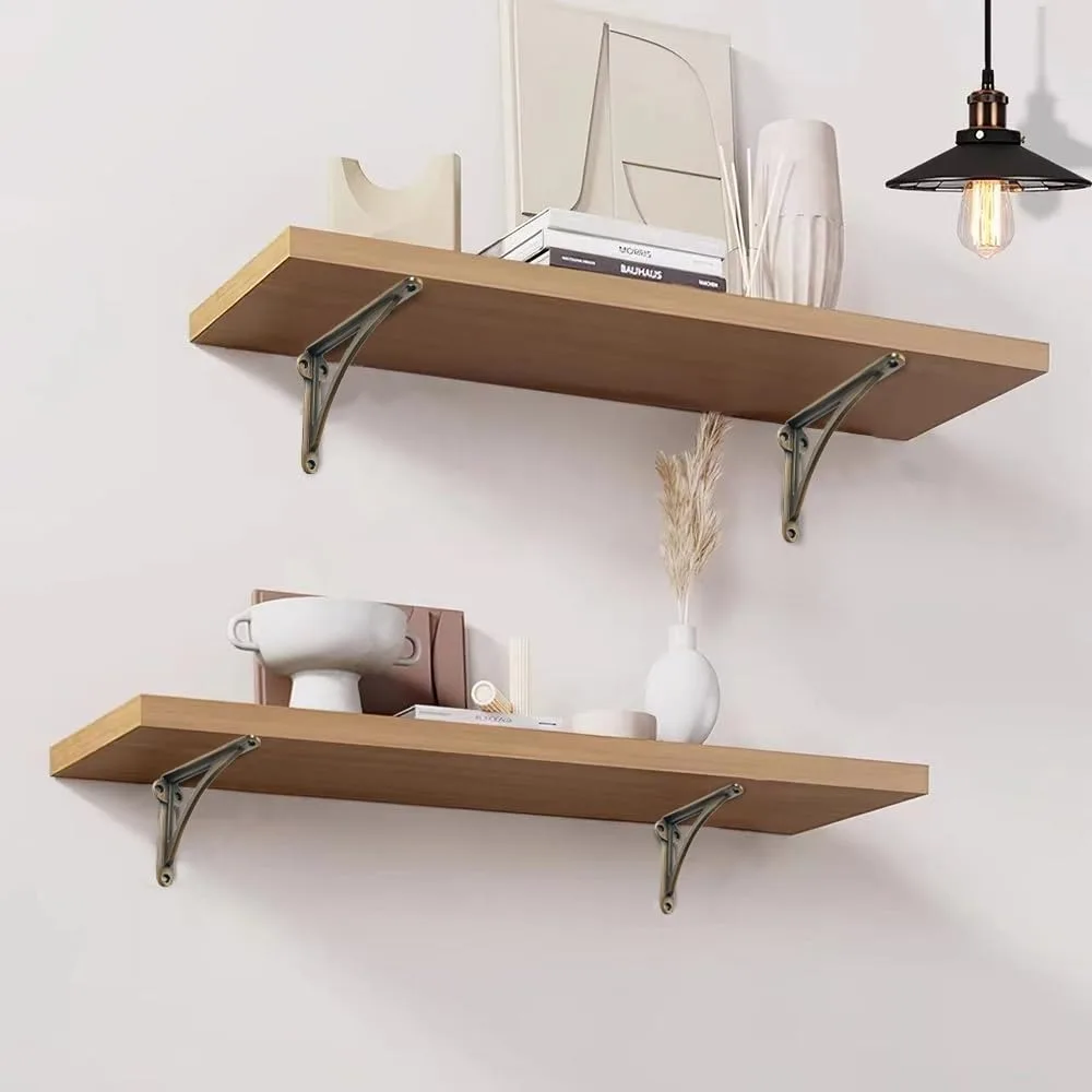 دعامات أرفف مزخرفة من النحاس الصلب، مثبتة على الحائط مقاس 8 بوصات، عبوتان من النحاس العتيق على الطراز العتيق لديكور المنزل