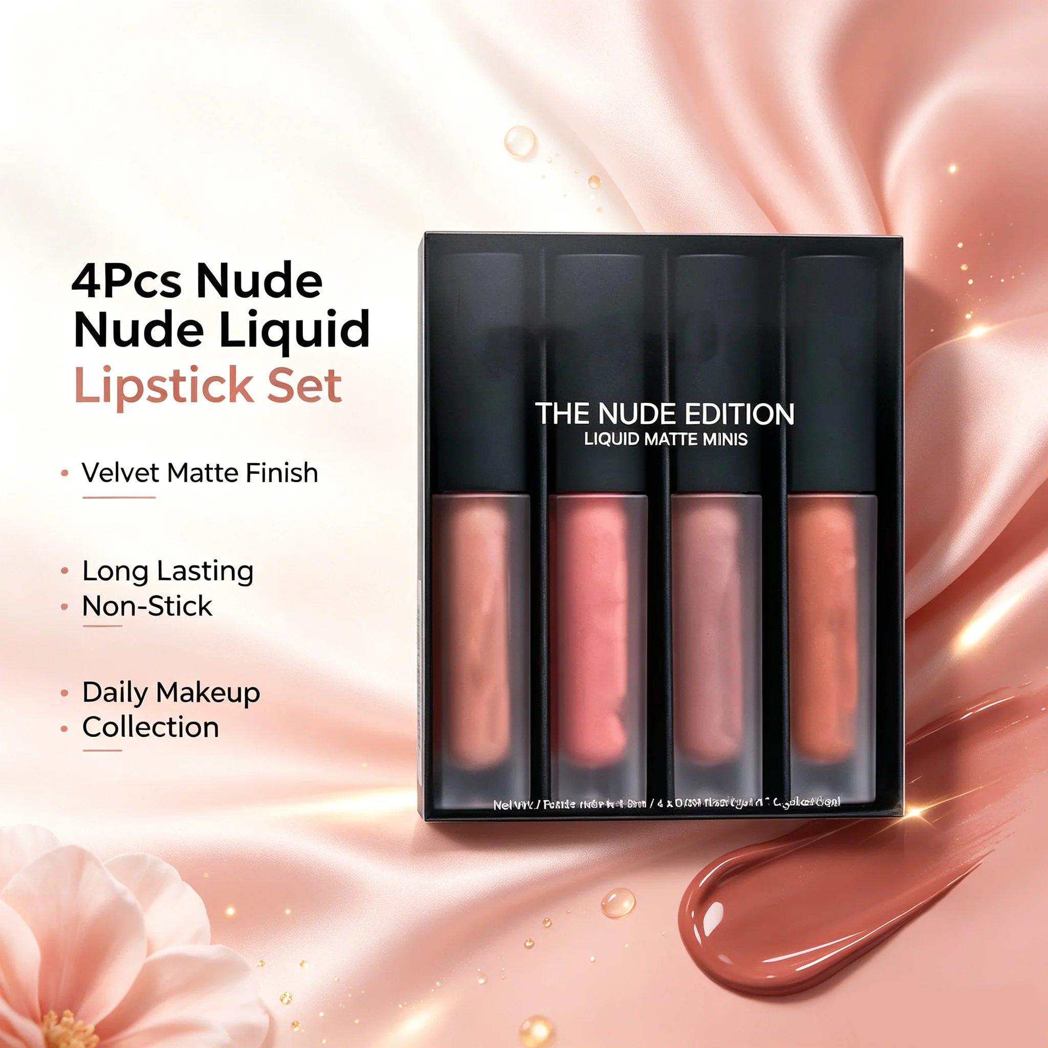 4Pcs/Box Liquid Matte Lip Gloss Mini Lipstick Set Long Lasting Waterproof Non-stick Cup Lip Makeup The Edition Lipgloss Gift Kit