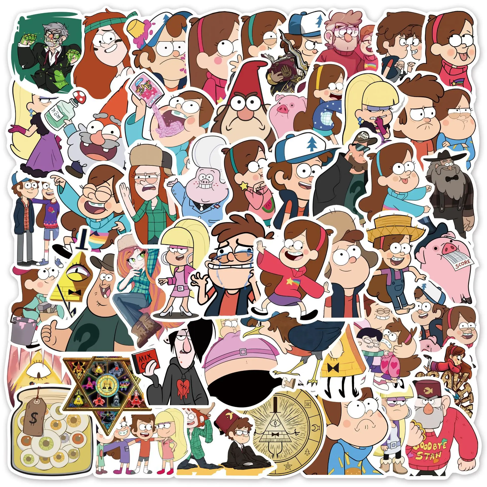 50-adesivos-de-cartoon-gravity-falls-a-prova-d'Agua-para-cadernos-copos-garrafas-termicas-ipads-brinquedos-e-presentes
