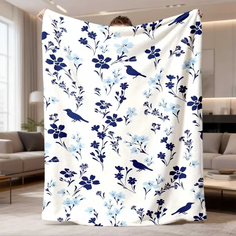 Watercolor Wild Daisy Blanket Delicate Pastel Meadow Flower Stem Print Soft Warm Cottagecore Blanket Farmhouse Bedroom Decor
