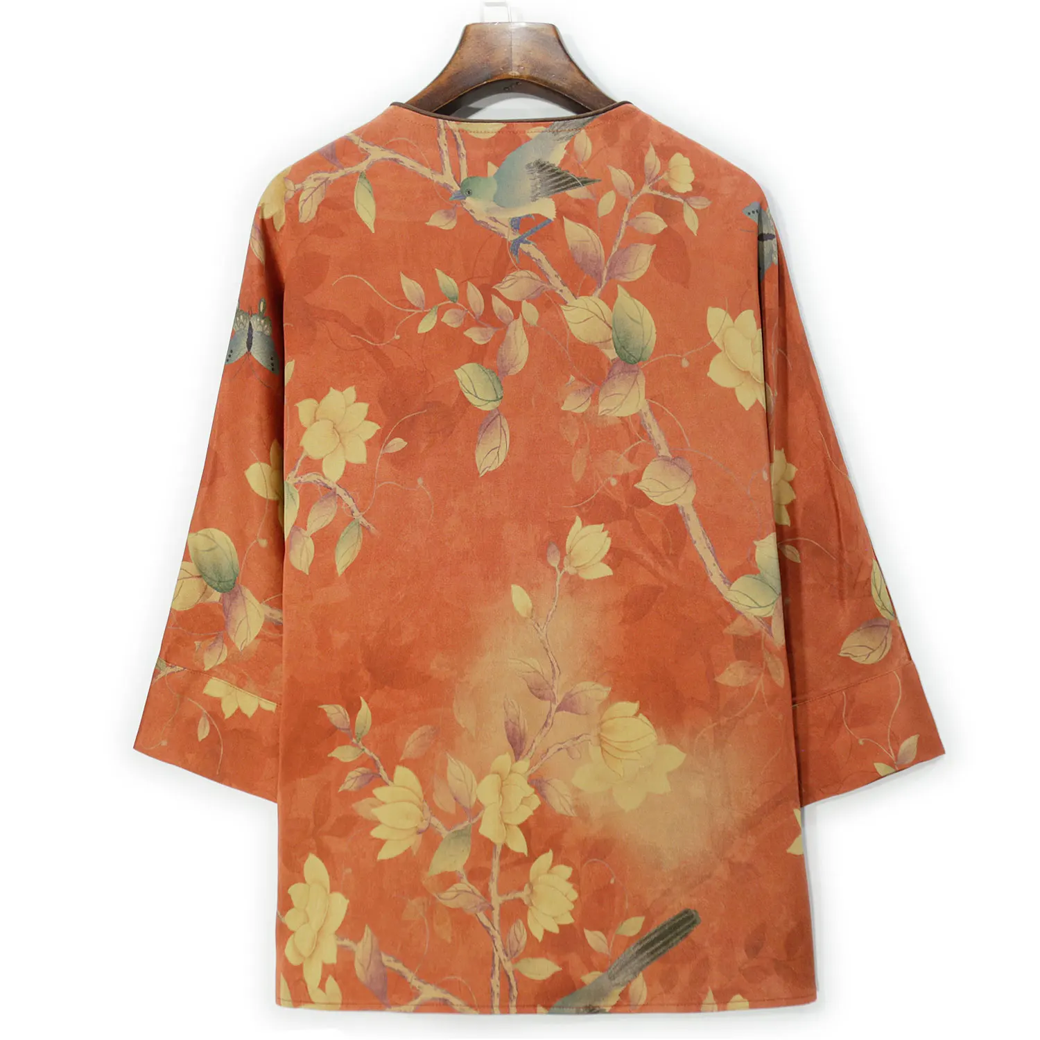 BirdTree, 60MM Silk Watered Gauze Elegant T-Shirt, Women Batwing Sleeve Floral, Fashion OL Loose Tops 2024 Summer Fall T467114QC