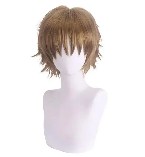 Short Brown Synthetic Wig with Bangs Wigs for Cosplay Party Heat Resistant Fiber Hair