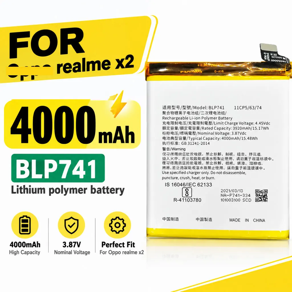 New BLP741 BLP-741 4000mAh Battery Replacement For Oppo Realme X2 Mobile Phone Built-in Internal Battery Repair Parts