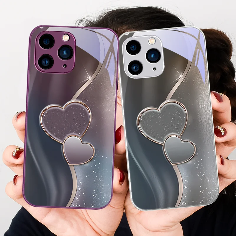 

Gradient Far Peak Blue Big Heart for Iphone 15 14 13 12 11 Pro Max X XS XR 7 8 Plus 2020 2022 SE Tempered glass phone case