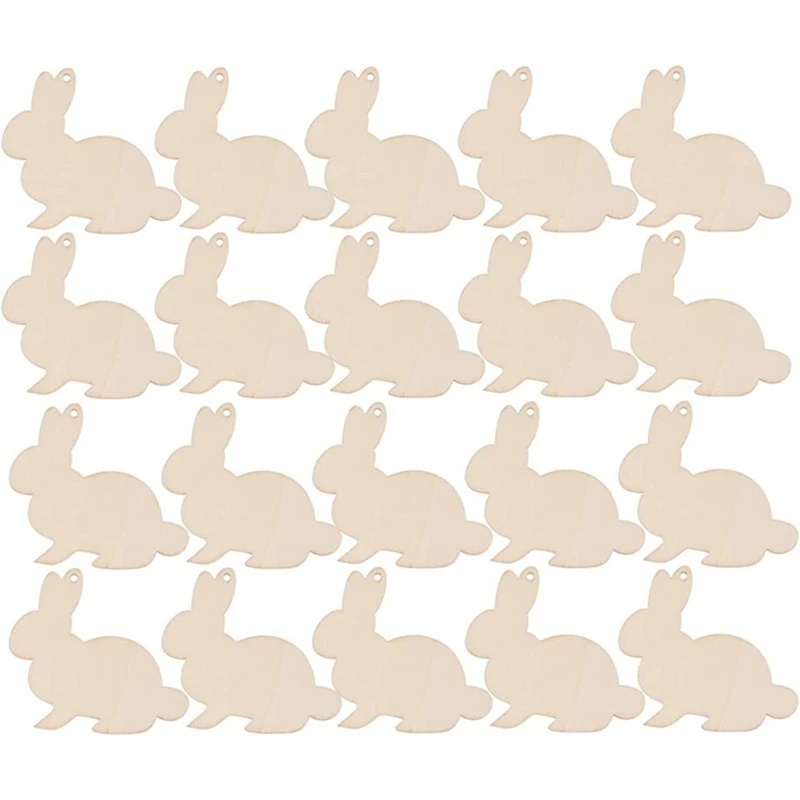 30PCS Easter Wooden Embellishments Rabbits Cutout Hanging Ornaments For Easter Party Decor