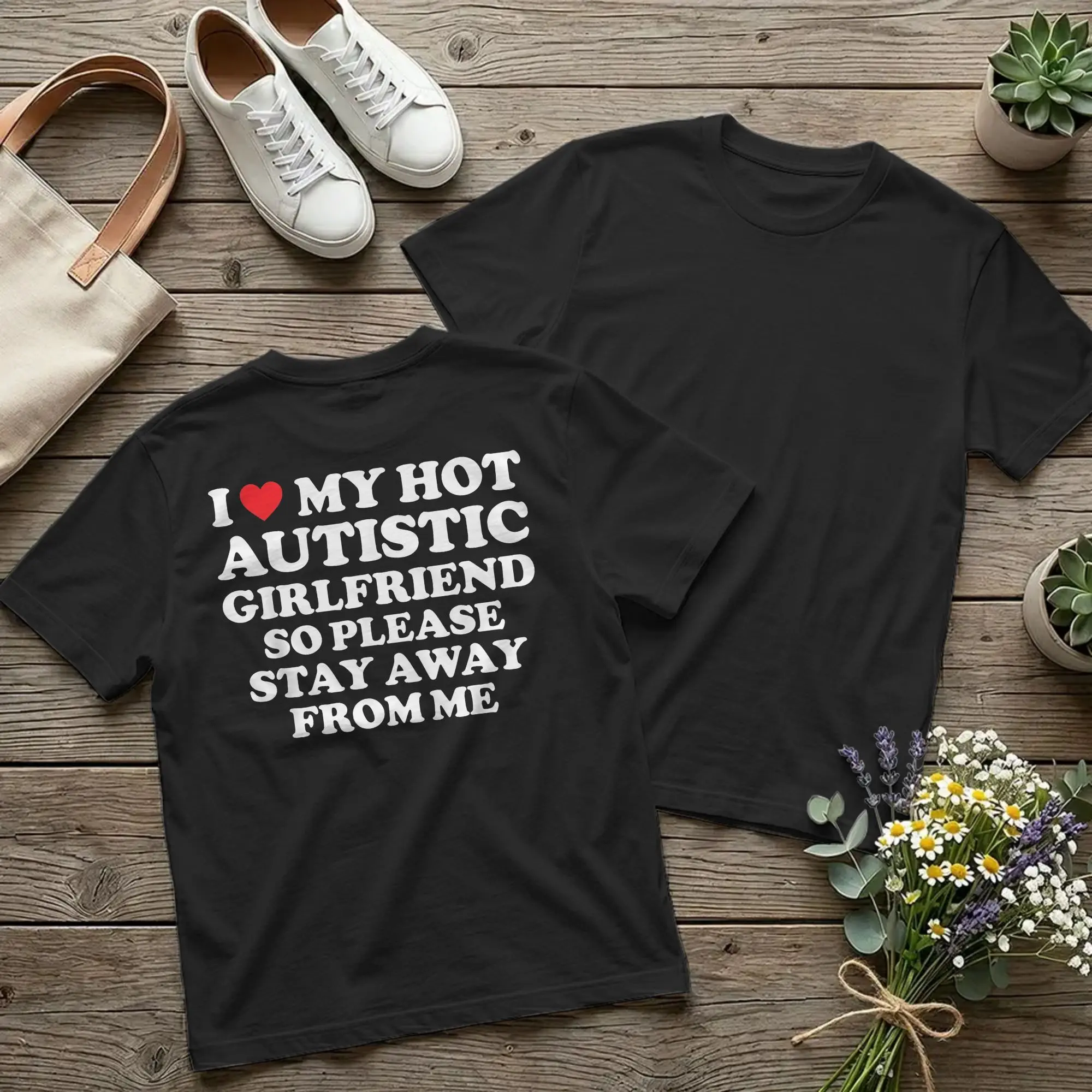 Backprint Herren-T-Shirt „I Love My Hot Autistic Girlfriend Heart“ aus 100 % Baumwolle, lässiges Kurzarm-T-Shirt, Geschenkidee, T-Shirt