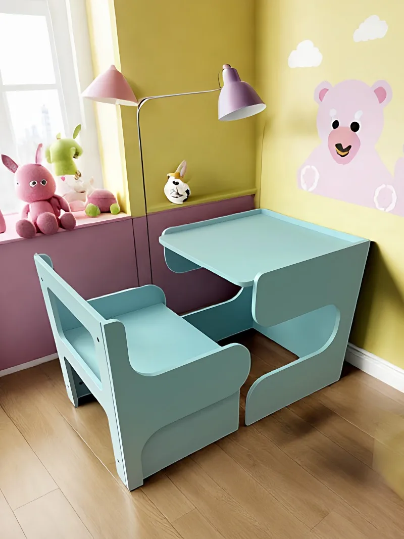 Solid wood children's desk and chair set, baby multifunctional game learning desk children's desk