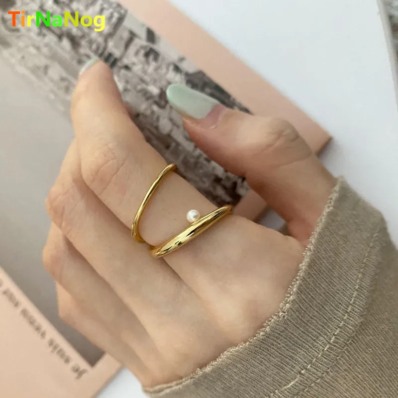 

TirNaNog Unique Design Metal Baroque Imitation Pearl Ring Fashion Women Adjustable Index Finger Ring Party Jewelry Gifts