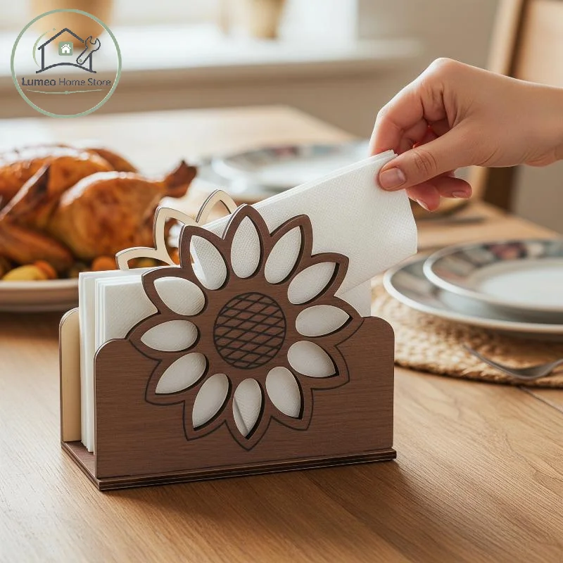 Rustic Sunflower Napkin Holder Premium Wooden Tissue Dispenser for Home Dining Table