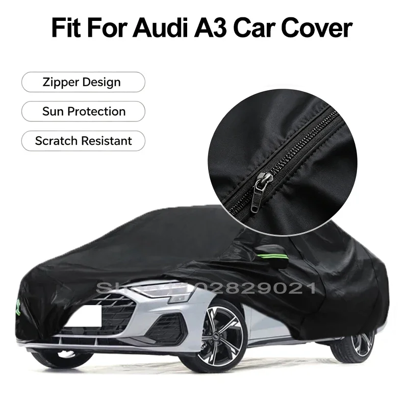 Zipper Door Waterproof Car Cover For Audi A3  Windproof Dustproof UV Protection All Weather Auto Protector