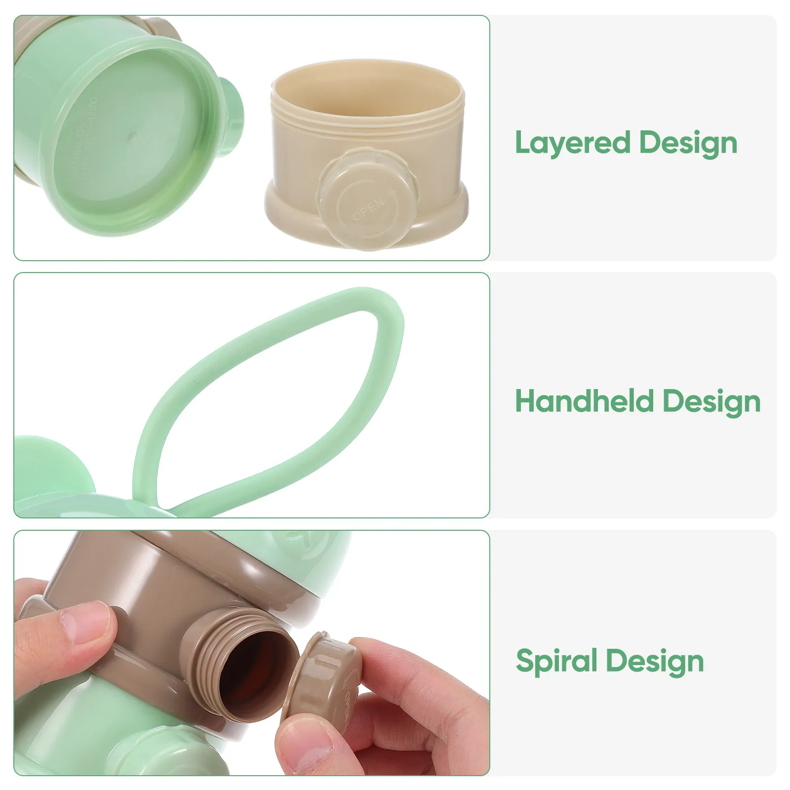 Light Green 4-Layer Baby Milk Powder Box Premium Food-Grade PP Material Leak-Proof Threaded Lids Formula Container for Travel