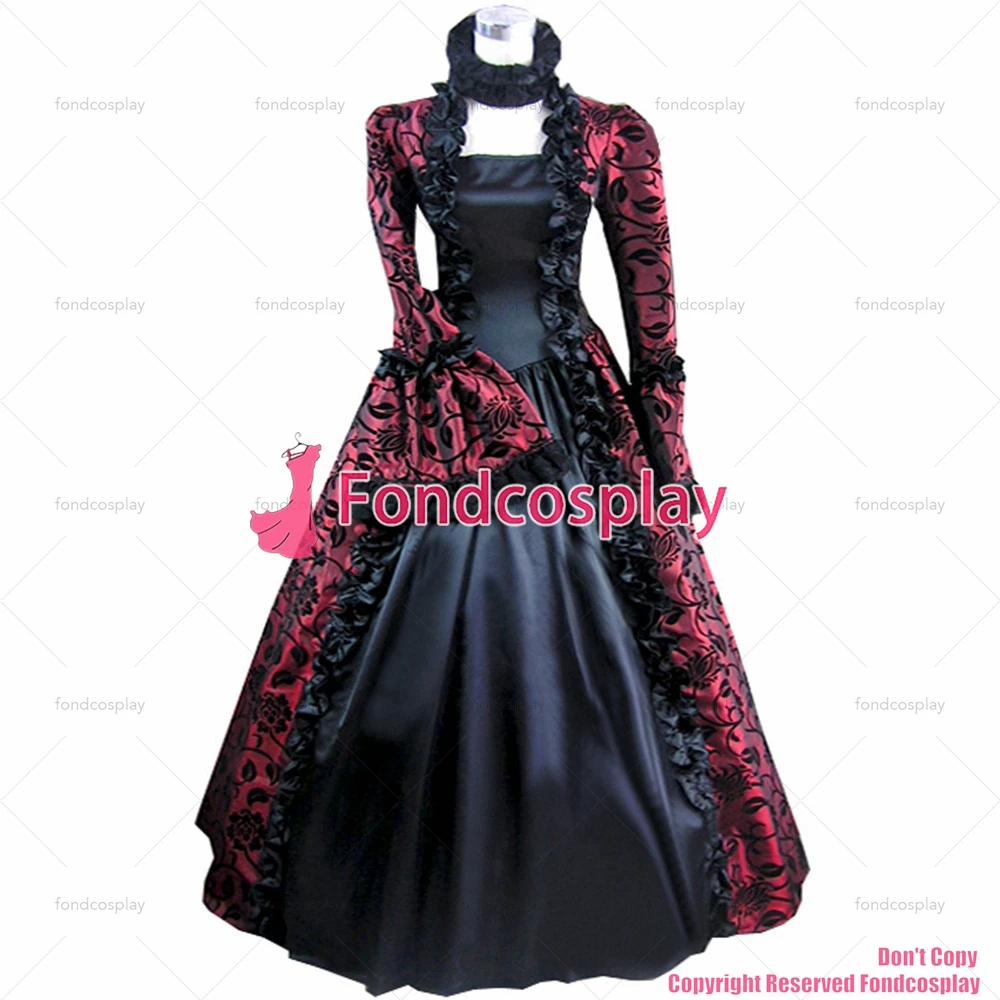 fondcosplay Gothic Lolita Punk Medieval Gown Figure Ball Long Evening dark red black satin Dress skirt CD/TV[CK1366]