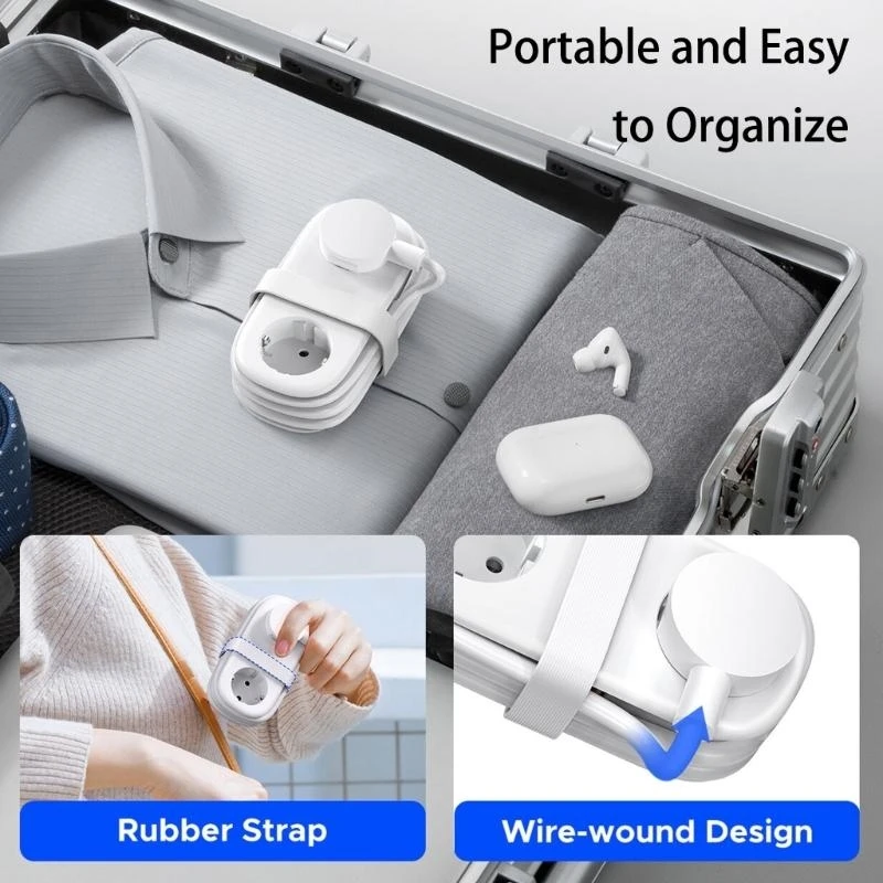 Tiras de energia portáteis para viagem, com portas usb, economia de espaço, cabos de tomada, gerenciamento, estação de carregamento, adaptadores, suporte m4yd