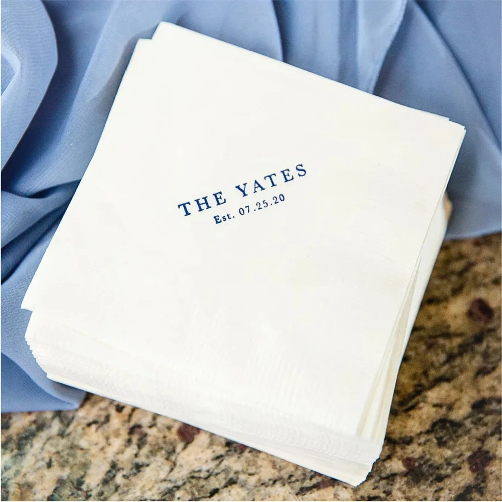 50PCS Personalized Napkins, Cocktail Napkins paper, party napkin bar, Wedding Napkin Birthday, Rehearsal dinner, beverage, Lunch